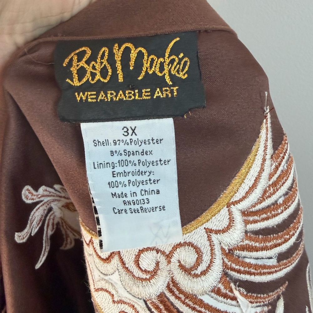 VTG Bob Mackie Wearable Art Phoenix Embroidered Faux Suede Jacket Brown 3X - Picture 8 of 8
